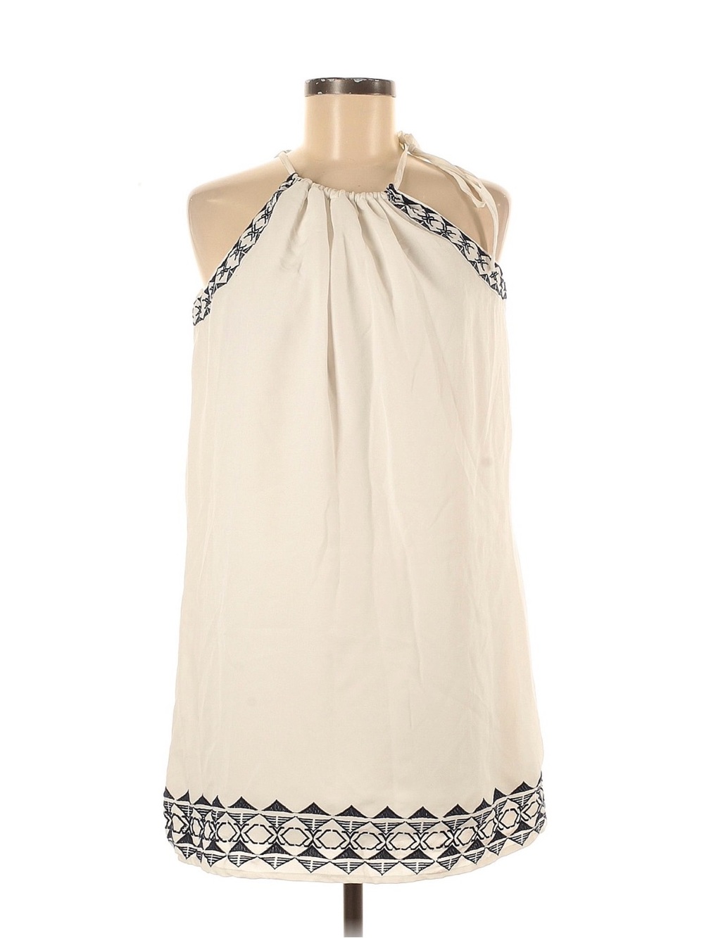 Romeo & Juliet Couture Cream Halter Mini Dress with Black Trim